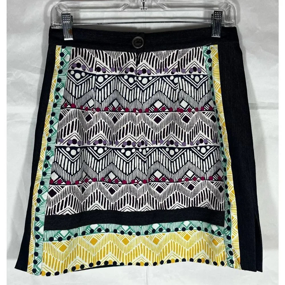 Nanette Lepore silk blend denim multi print skirt